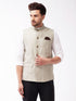 Men's Beige Jacquard Nehru Jacket